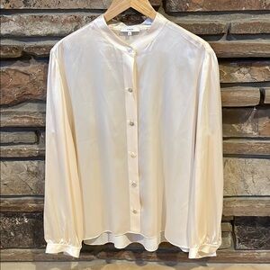 Vince Relaxed Band Collar 100% Silk Ivory Button Up Shirt Long Sleeve